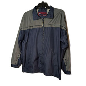 Vintage Kenpo Coach Windbreaker Jacket Gray Navy Large Excellent w/Small Hole